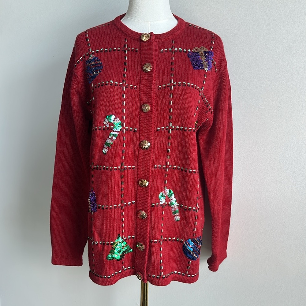 Quacker Factory Women’s Ugly Christmas Sweater Embellished Grandma Cardigan S‎